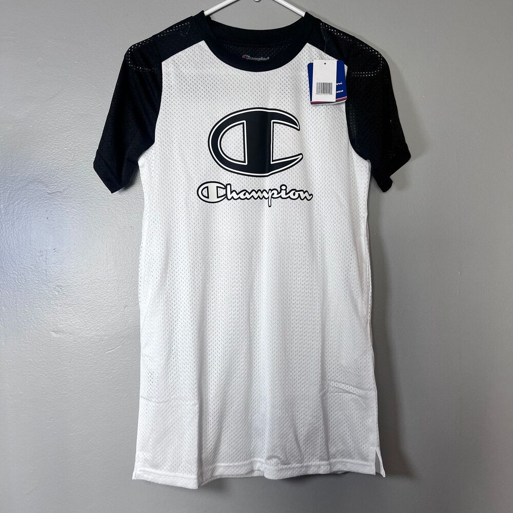 Champion Kids Large L Mesh Jersey T-Shirt Black White Athletic Logo Tee NWT